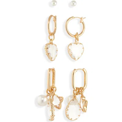 Tasha Set Of 3 Mixed Crystal Stud & Drop Earrings Earrings In Gold