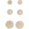 Tasha Set Of 3 Pavé Crystal Button Stud Earrings In Gold