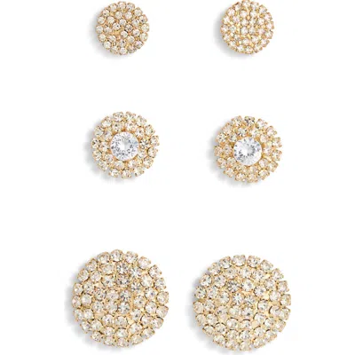 Tasha Set Of 3 Pavé Crystal Button Stud Earrings In Gold