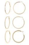 Tasha Set Of 3 Textured Hoop Earrings In Gold