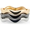 Tasha Set Of 3 Tri-tone Wavy Bangle Bracelets In Gold
