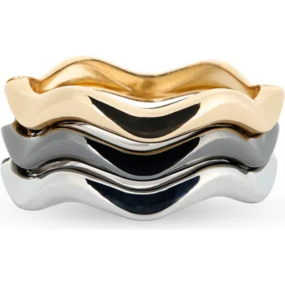 Tasha Set Of 3 Tri-tone Wavy Bangle Bracelets In Gold