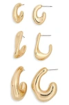 Tasha Set Of 3 Twirl Hoop Earrings In Gold