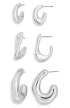 Tasha Set Of 3 Twirl Hoop Earrings In Silver