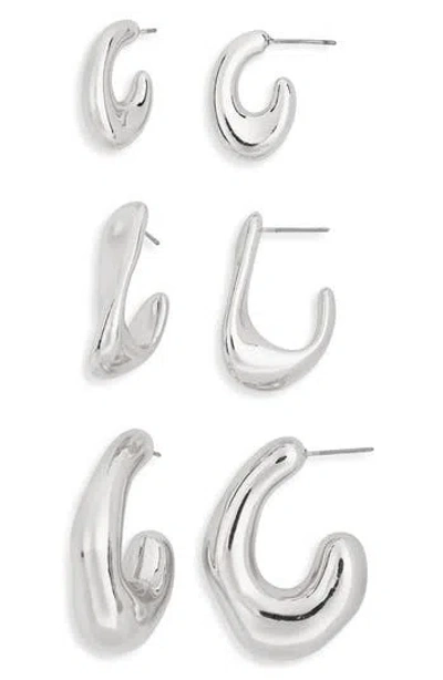 Tasha Set Of 3 Twirl Hoop Earrings In Silver