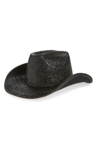 Tasha Shimmering Metallic Western Cowboy Hat In Black