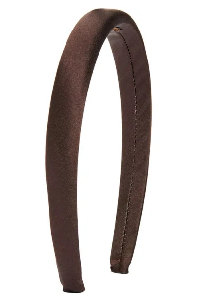 Tasha Skinny Padded Satin Headband In Brown