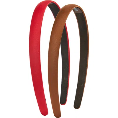 Tasha Skinny Solid Headband In Chocolate Brown/cranberry Red