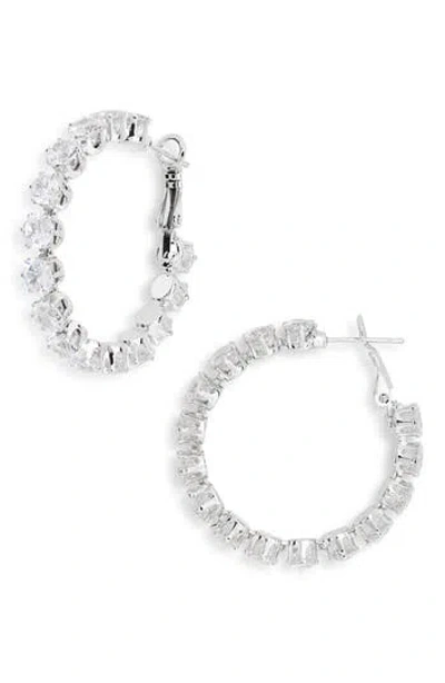 Tasha Stone Hoop Earrings In Silver