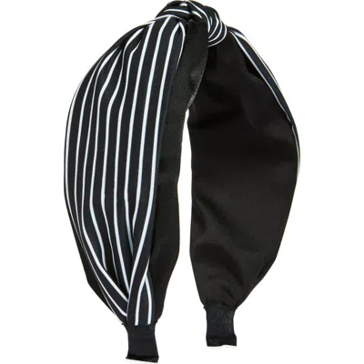 Tasha Striped Center Knot Headband In Black/white