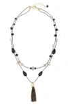 Tasha Tassel Pendant Beaded Station Layered Necklace In Black