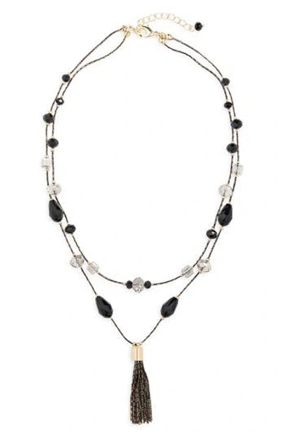 Tasha Tassel Pendant Beaded Station Layered Necklace In Black