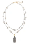 Tasha Tassel Pendant Beaded Station Layered Necklace In Gray