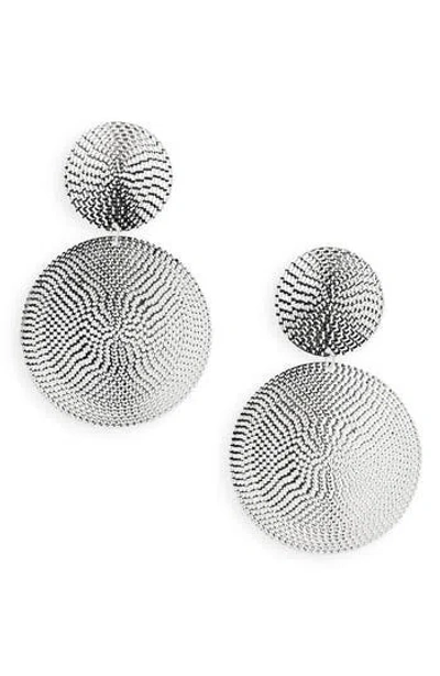 Tasha Textured Double Medallion Drop Earrings In Silver