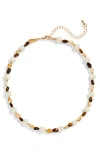 Tasha Tiger's Eye & Faux Pearl Beaded Collar Necklace In Gold