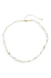 Tasha Tiger's Eye & Faux Pearl Beaded Collar Necklace In Ivory