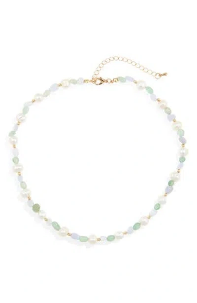 Tasha Tiger's Eye & Faux Pearl Beaded Collar Necklace In Ivory