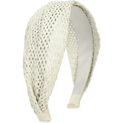 Tasha Wide Straw Headband In White