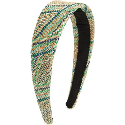 Tasha Wide Woven Straw Headband In Multi