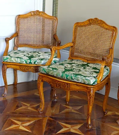 Pre-owned Tassinari Pair Of Cane Armchairs - Louis Xv Period - 18th Century In Brown