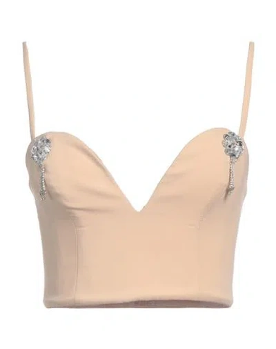 Tassos Mitropoulos Woman Top Beige Size L Polyester, Elastane