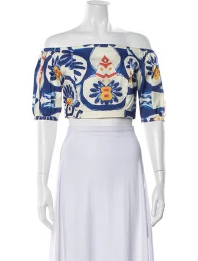 Pre-owned Tata Naka Floral Print Off-the-shoulder Crop Top In Multi