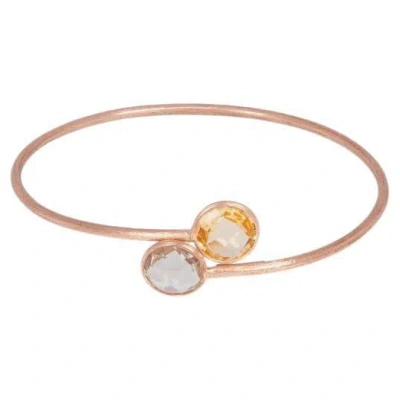 Pre-owned Tateossian 14k Satin Rose Gold Kensington Bangle With Garnet And Prasiolite In Red