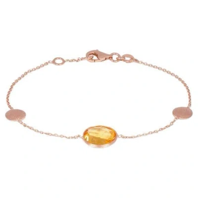 Pre-owned Tateossian 14k Satin Rose Gold Kensington Bracelet With Citrine In Red