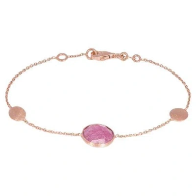 Pre-owned Tateossian 14k Satin Rose Gold Kensington Bracelet With Ruby Root In Red