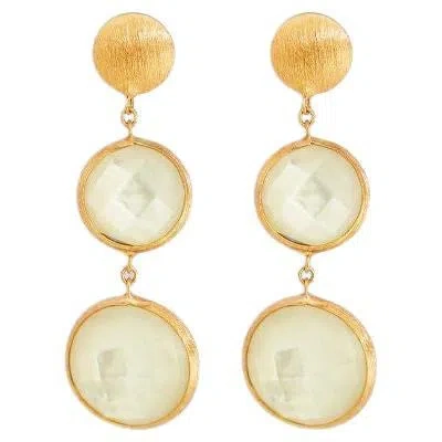 Pre-owned Tateossian 14k Satin Rose Gold Kensington Double Drop Earrings With White Mother Of Pearl