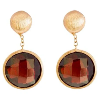 Pre-owned Tateossian 14k Satin Rose Gold Kensington Drop Earrings With Garnet In Red