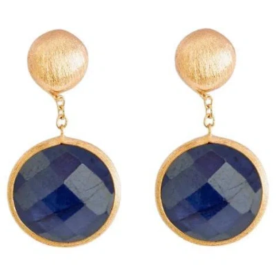 Pre-owned Tateossian 14k Satin Rose Gold Kensington Drop Earrings With Sapphire In Red