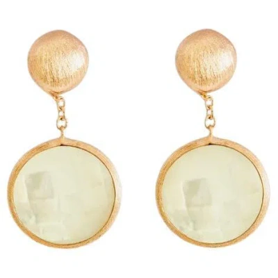 Pre-owned Tateossian 14k Satin Rose Gold Kensington Drop Earrings With White Mother Of Pearl