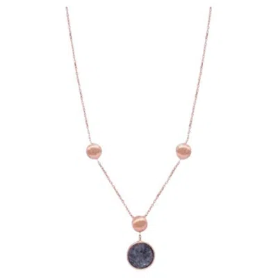 Pre-owned Tateossian 14k Satin Rose Gold Kensington Necklace In Black Ith Rutilated Quartz In Red
