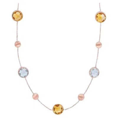 Pre-owned Tateossian 14k Satin Rose Gold Kensington Necklace With Citrine And Prasiolite In Red