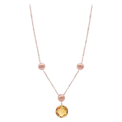 Pre-owned Tateossian 14k Satin Rose Gold Kensington Necklace With Citrine In Red