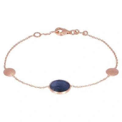 Pre-owned Tateossian 14k Satin Rose Gold Kensington Single Stone Bracelet In Sapphire In Red