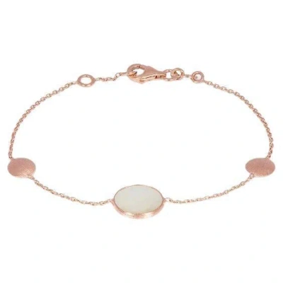Pre-owned Tateossian 14k Satin Rose Gold Kensington Single Stone Bracelet In White Mother Of Pearl
