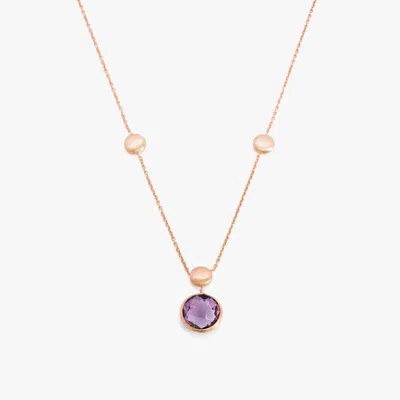 Tateossian 14k Satin Rose Gold Kensington Single Stone Necklace With Amethyst In Purple