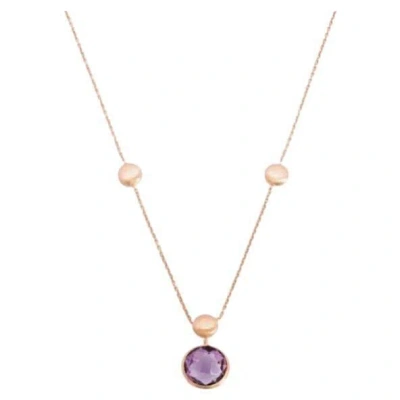 Pre-owned Tateossian 14k Satin Rose Gold Kensington Single Stone Necklace With Amethyst In Red