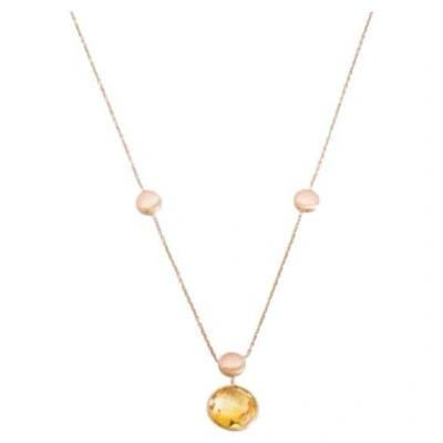 Pre-owned Tateossian 14k Satin Rose Gold Kensington Single Stone Necklace With Citrine In Red