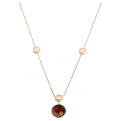 Pre-owned Tateossian 14k Satin Rose Gold Kensington Single Stone Necklace With Garnet In Red