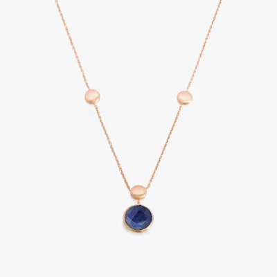 Tateossian 14k Satin Rose Gold Kensington Single Stone Necklace With Sapphire In Blue