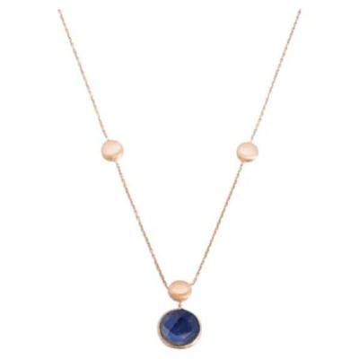 Pre-owned Tateossian 14k Satin Rose Gold Kensington Single Stone Necklace With Sapphire In Red