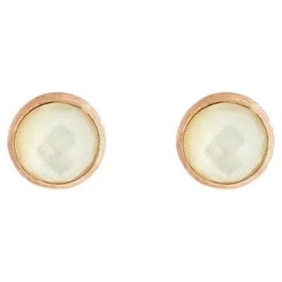 Pre-owned Tateossian 14k Satin Rose Gold Kensington Stud Earrings With White Mother Of Pearl