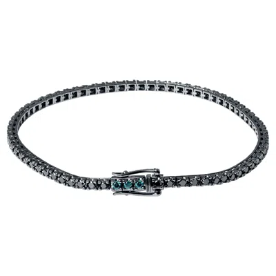 Pre-owned Tateossian 18k White Gold Tennis Bracelet In Black Rhodium Plating With Blue Diamonds - L