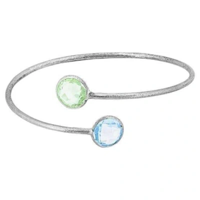 Pre-owned Tateossian 9k Satin White Gold Kensington Bangle With Topaz And Green Amethyst