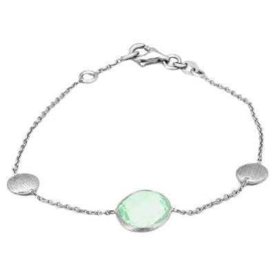 Pre-owned Tateossian 9k Satin White Gold Kensington Bracelet With Green Amethyst