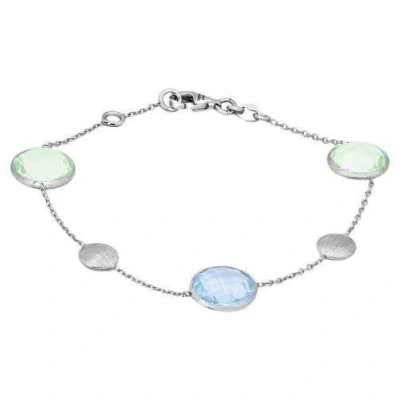 Pre-owned Tateossian 9k Satin White Gold Kensington Bracelet With Topaz And Green Amethyst