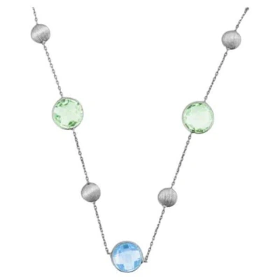 Pre-owned Tateossian 9k Satin White Gold Kensington Chain Necklace With Topaz And Green Amethyst